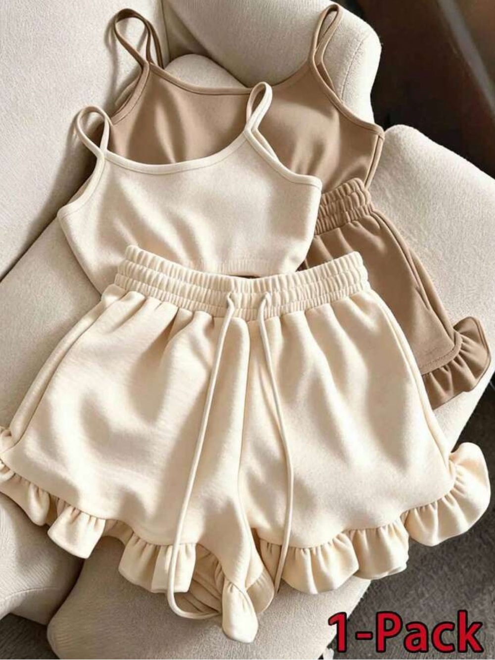 Women's Solid Color Camisole Top And Drawstring Waist Shorts Casual
